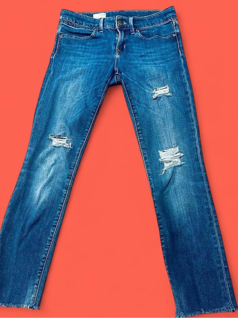 GAP Legging Jeans Women’s 26/2 Blue Distressed Low Rise Skinny Raw Hem Y2K